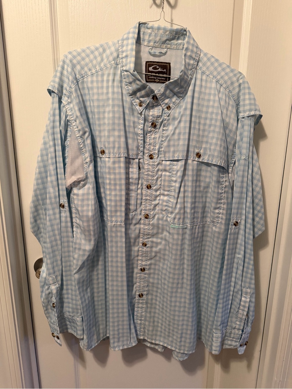 Drake Light Blue and White Plaid Casual Button-Down Shirt